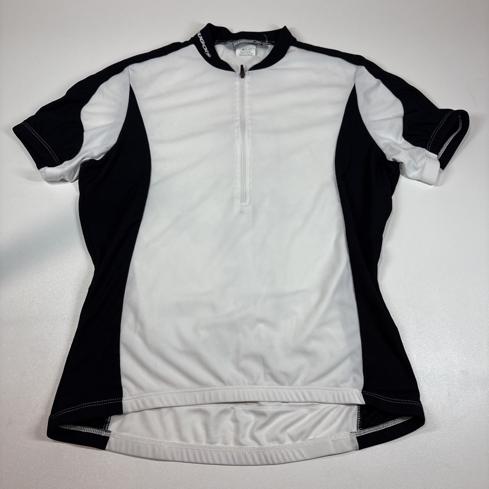 SUGOI Women's Size L Cycling Jersey Shirt White Black 1/4 Zip Pocket CoreTech